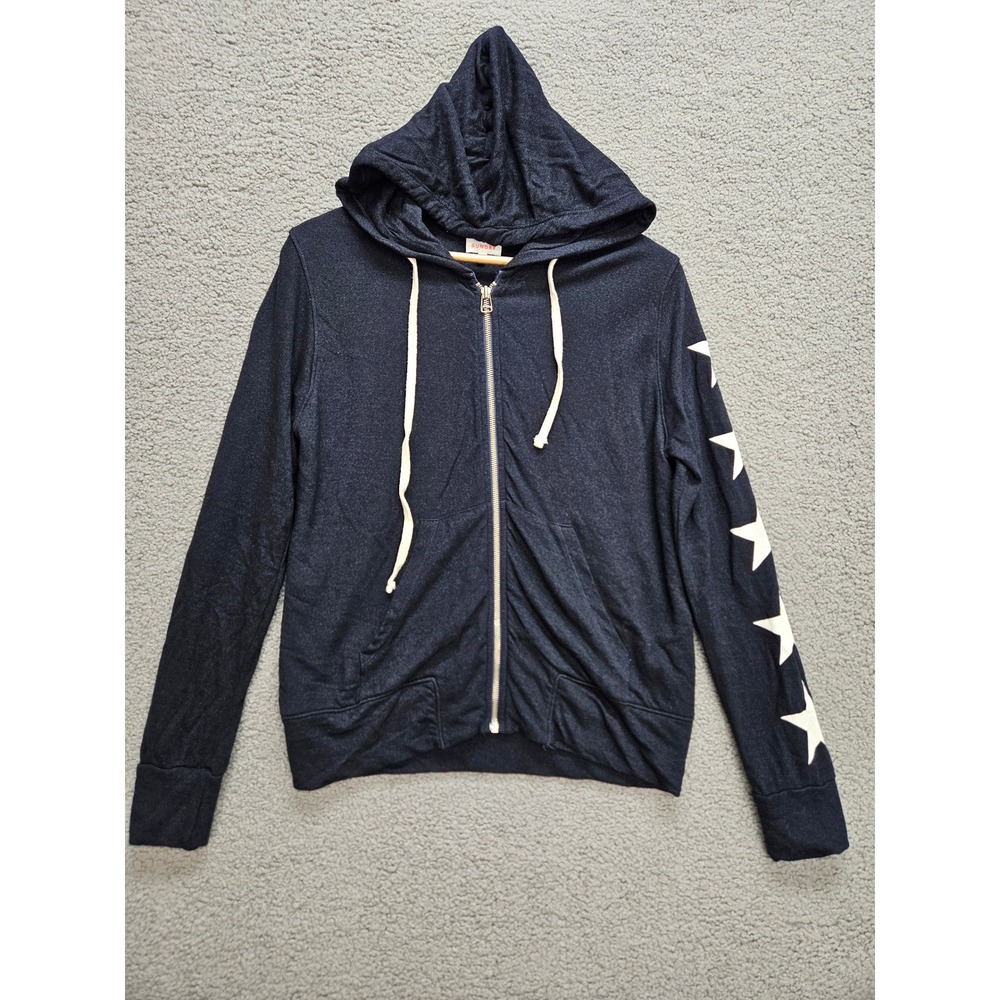 Sundry Star Sleeve Zip Up Hoodie 0 (XS) Navy Blue Celestial Loungewear Soft Knit